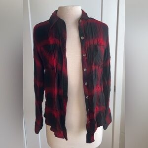 Red and Black Plaid Button-Up Shirt